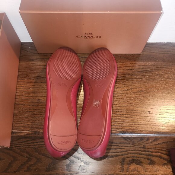 NEW IN BOX-Coach Lara 100% Leather Ballet Flats-Red-Black Cherry-Size 8 - Picture 12 of 13